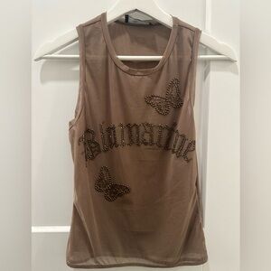 Blumarine Crystal logo tulle tank top